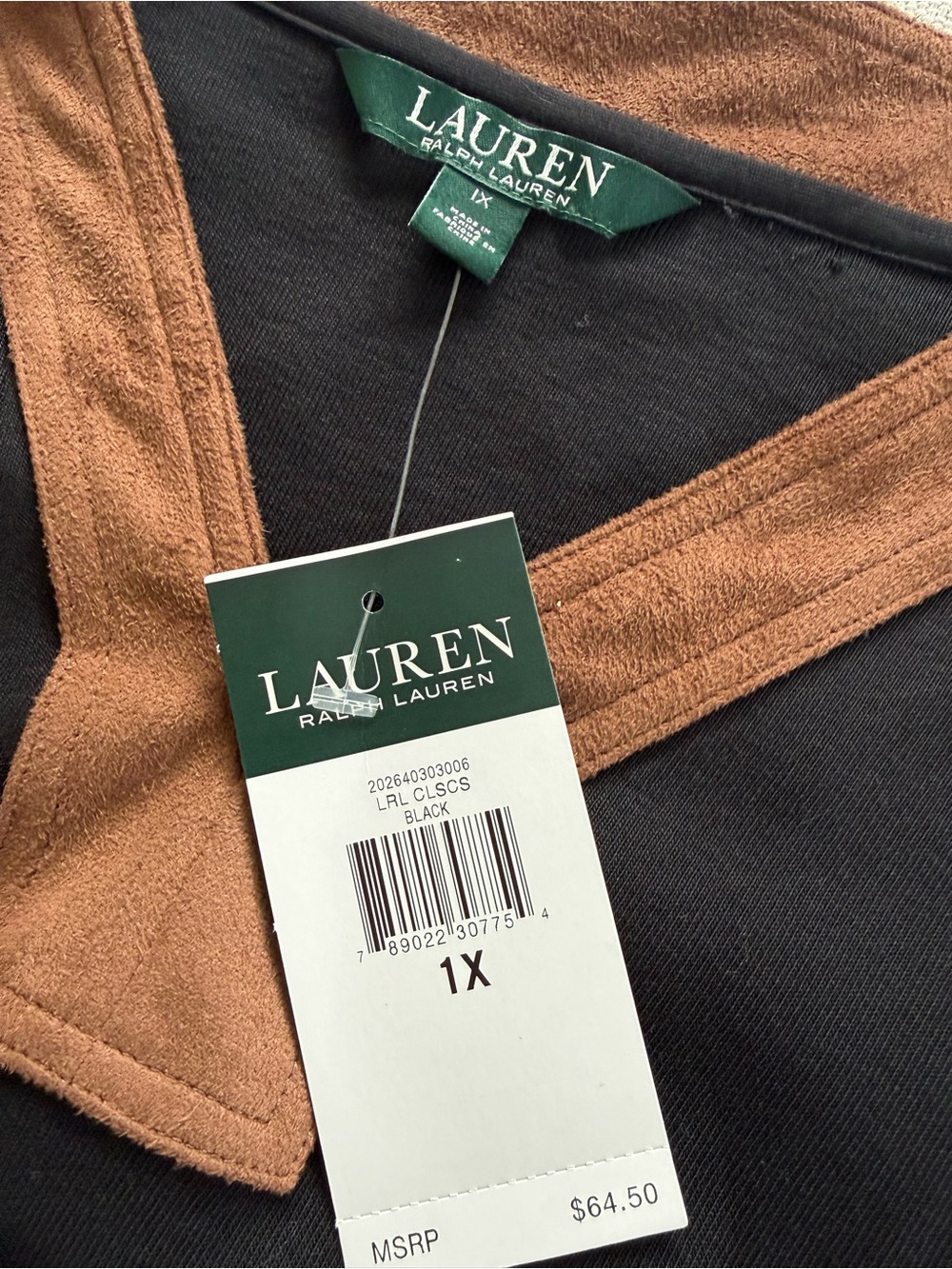 Lauren Ralph Lauren Black Tunic with Brown Suede Trim - Picture 4 of 10